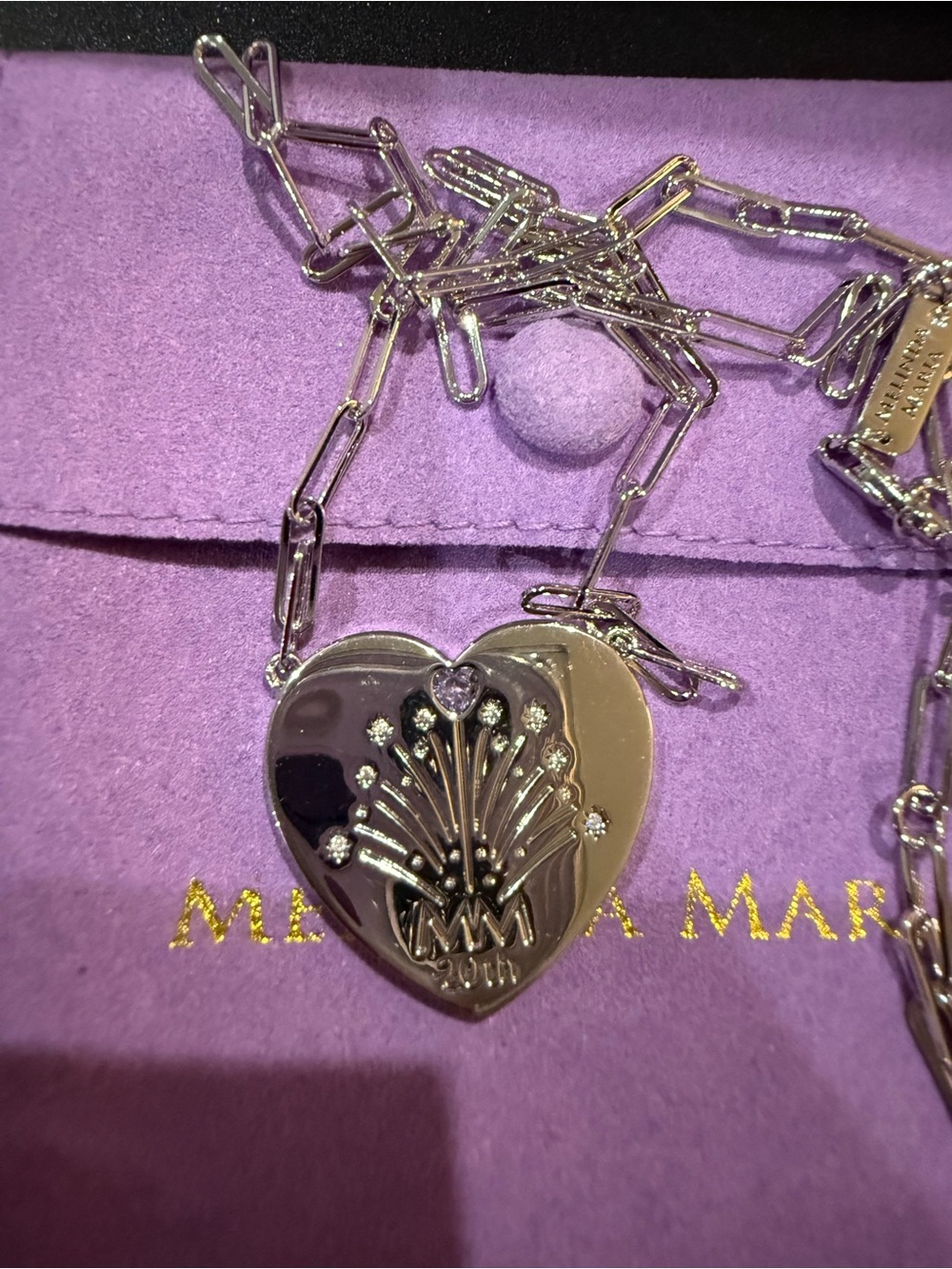 Melinda Maria Silver Heart Necklace with Pink Accent Gem - Picture 2 of 4